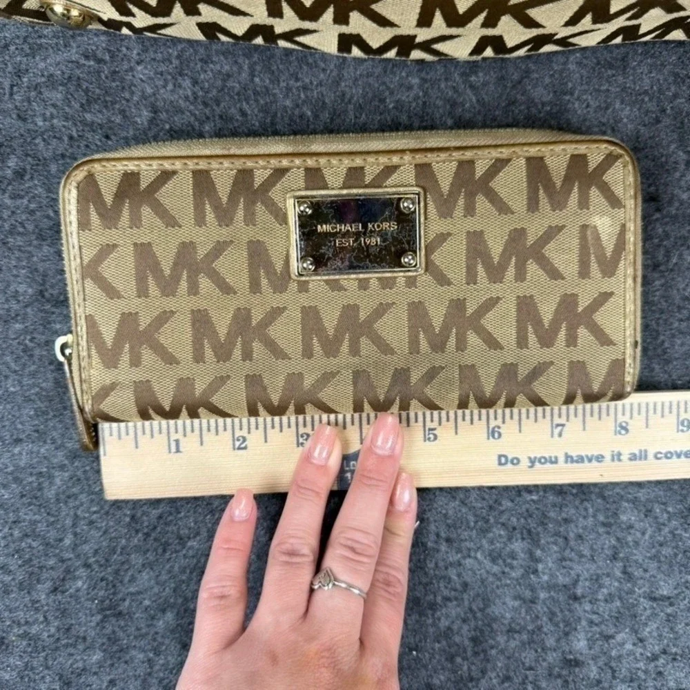 Michael Kors MK Logo Tote Bag & Wallet Set‎ Brown Beige Signature Purse